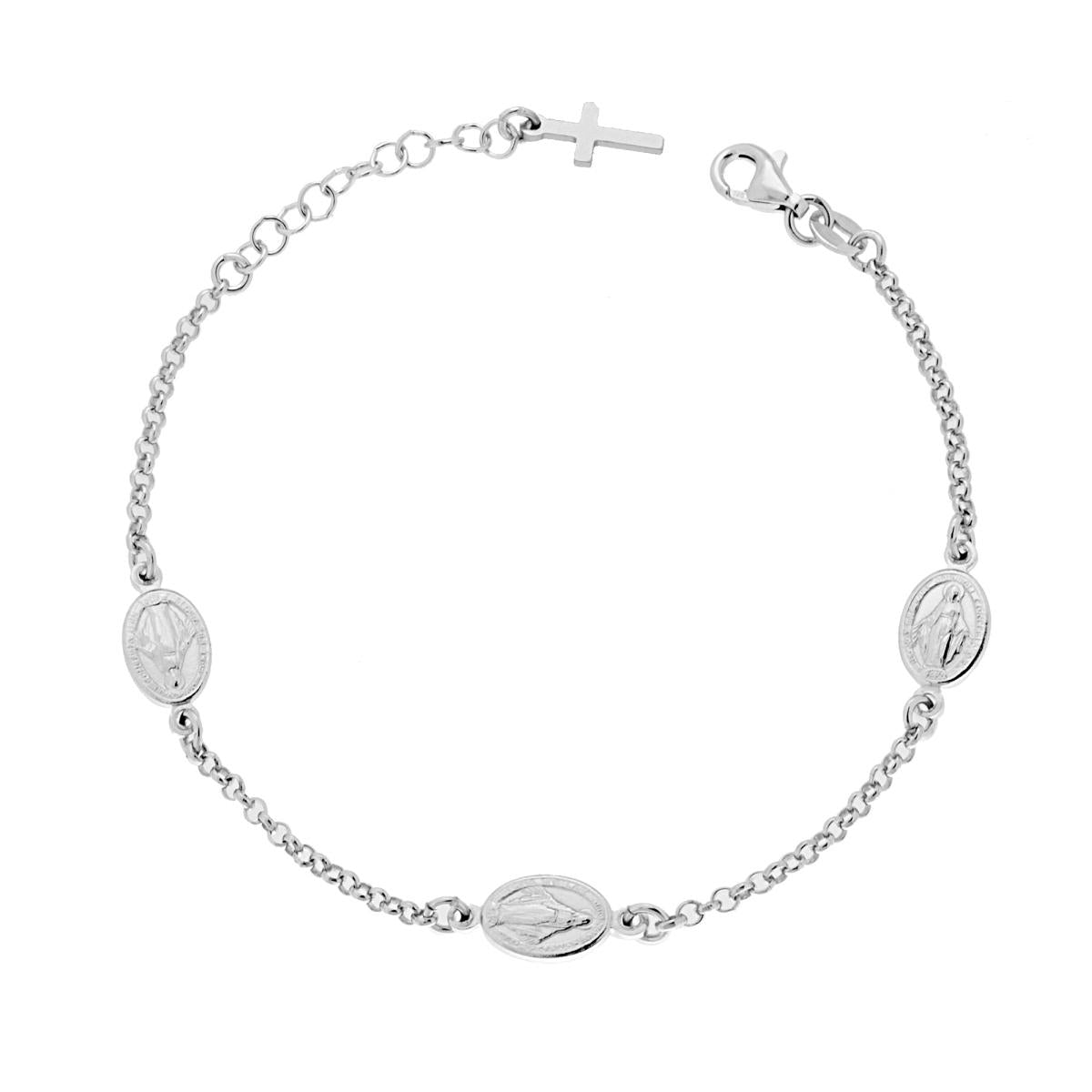 Bracciale Catena Rolo con Madonna Miracolosa in ARGENTO 925 Galvanica Rodio