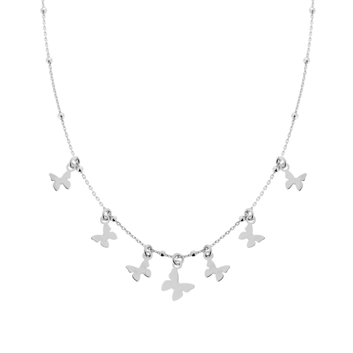 Collana Catena Forzatina con Palline lisce e Farfalle plain pendenti in ARGENTO 925 Galvanica Rodio