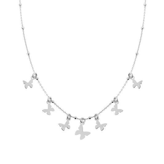Collana Catena Forzatina con Palline lisce e Farfalle plain pendenti in ARGENTO 925 Galvanica Rodio