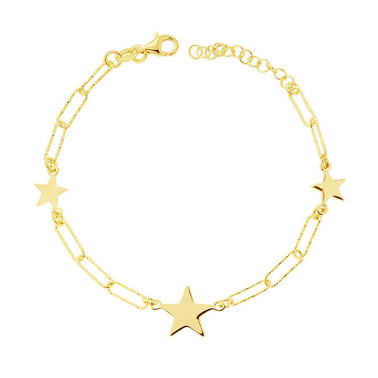 Bracciale Catena Forzatina allungata Diamantata con Stelle plain in ARGENTO 925 Galvanica Oro