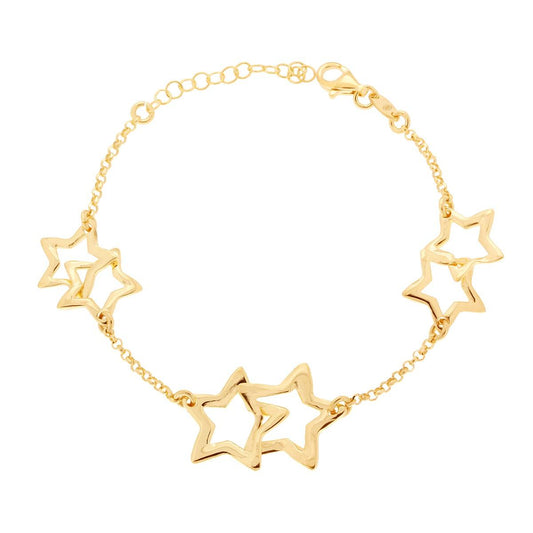 Bracciale Catena Rolo Diamantata con Stelle incrociate in ARGENTO 925 Galvanica Oro