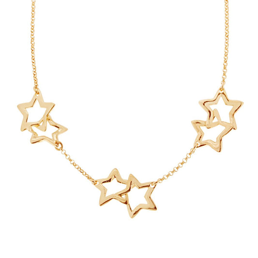 Collana Catena Rolo Diamantata con Stelle incrociate in ARGENTO 925 Galvanica Oro