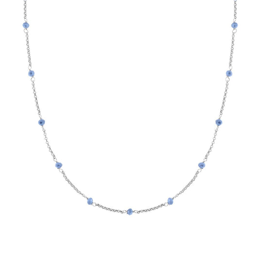 Collana Catena Rolo Diamantata con Crystal Blu Pastello in ARGENTO 925 Galvanica Rodio