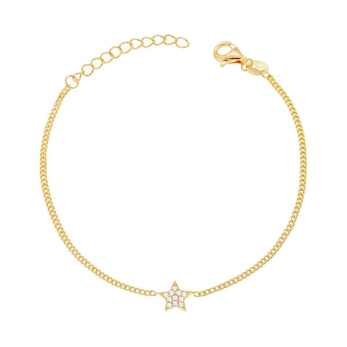 Bracciale Catena Grumetta e Stella con Zirconi Bianchi in ARGENTO 925 Galvanica Oro