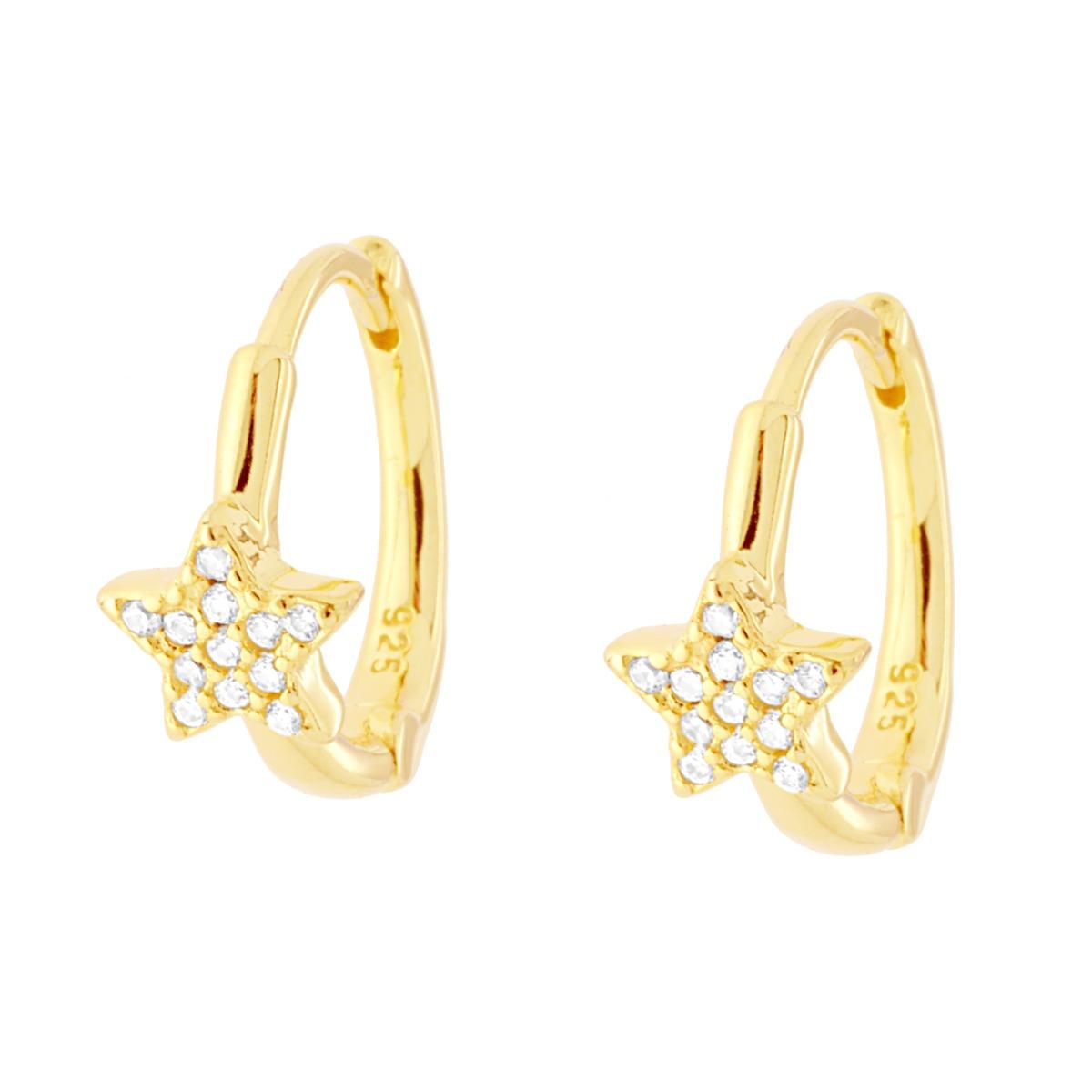 Orecchini Cerchio mm 15 con Stella e Zirconi Bianchi in ARGENTO 925 Galvanica Oro