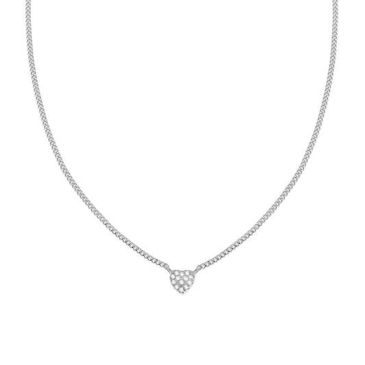Collana Catena Grumetta con Cuore e Zirconi Bianchi in ARGENTO 925 Galvanica Rodio