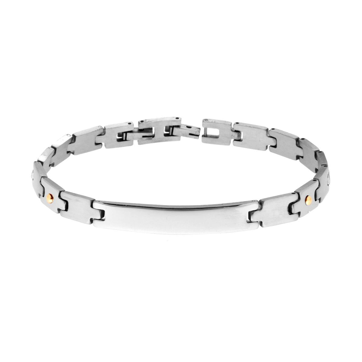 Bracciale Uomo Imperniato con Targa e con Punti colore Oro in ACCIAIO