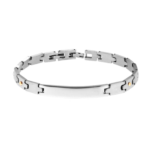Bracciale Uomo Imperniato con Targa e con Punti colore Oro in ACCIAIO