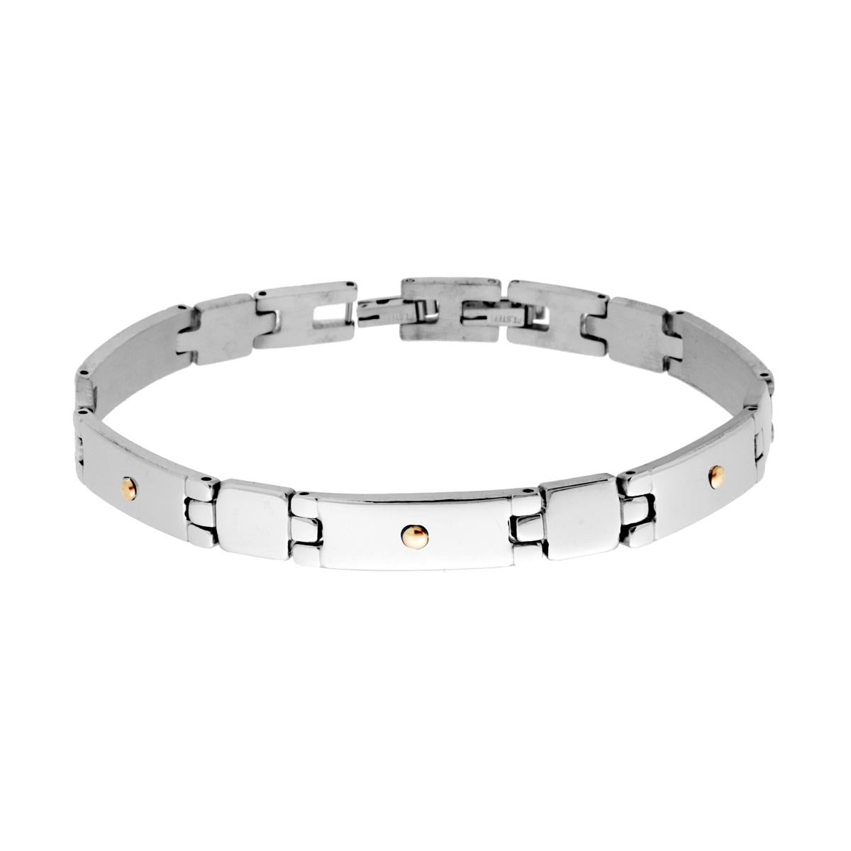 Bracciale Uomo Imperniato con Catena Acciaio e Punti Oro in ACCIAIO