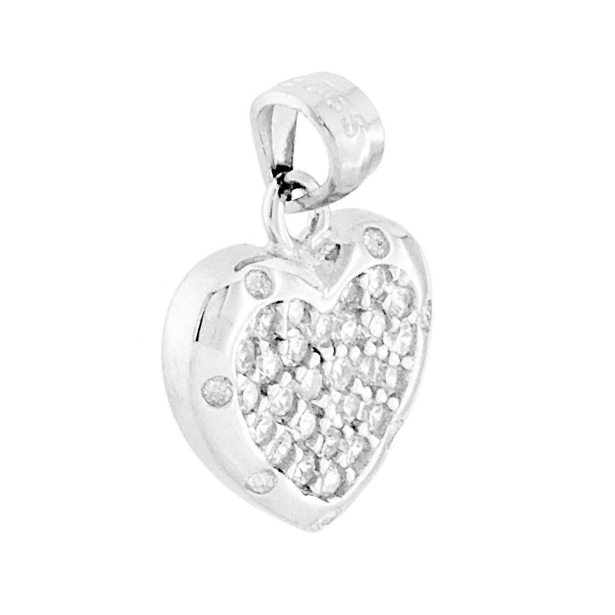 Ciondolo a forma di cuore con zirconi bianchi incastonati.