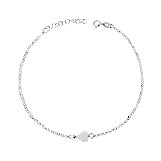 Cavigliera Catena Rolo Diamantata con Cuore plain in ARGENTO 925 Galvanica Rodio