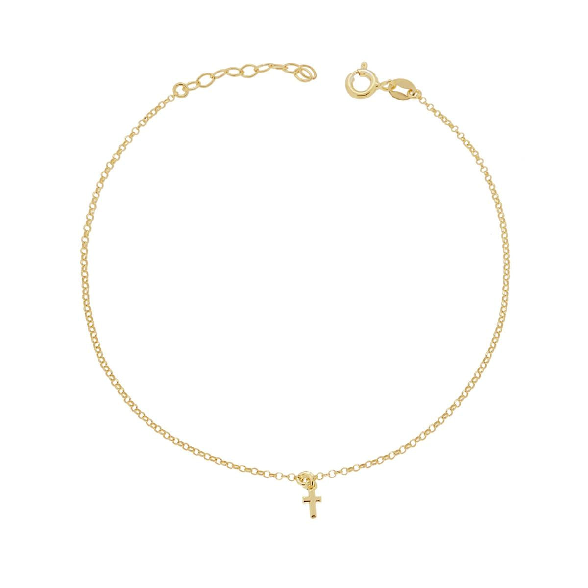 Cavigliera Catena Rolo Diamantata con Croce pendente in ARGENTO 925 Galvanica Oro