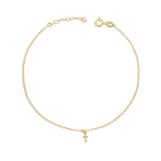 Cavigliera Catena Rolo Diamantata con Croce pendente in ARGENTO 925 Galvanica Oro