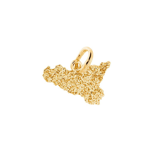 Ciondolo sagoma a forma di Sicilia con applicazione smalto glitter color oro. <BR>Made in Italy<BR>