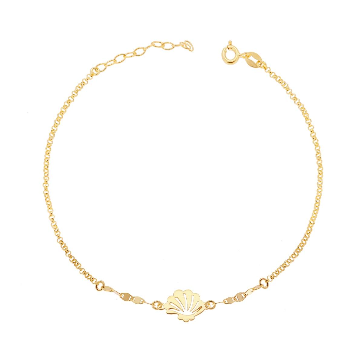 Cavigliera Catena Rolo Diamantata e Traversino con Cochiglia in ARGENTO 925 Galvanica Oro