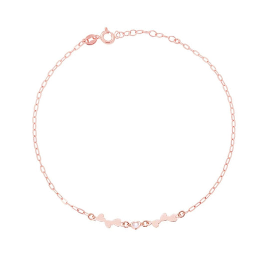 Cavigliera Catena Forzatina Allungata Diamantata con Cuori e Zircone a Cuore Bianco in ARGENTO 925 Galvanica Rosa