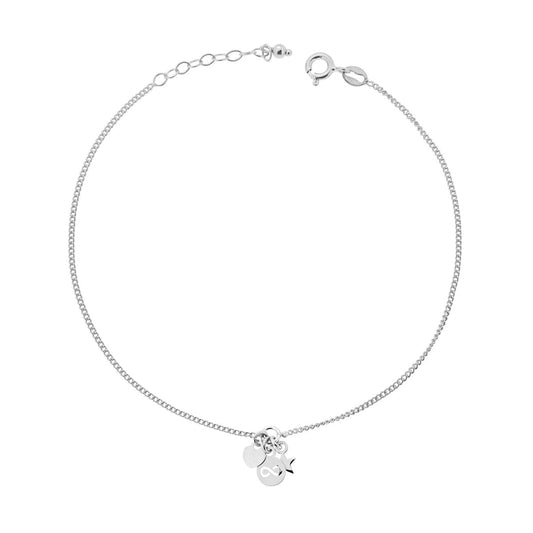 Cavigliera Catena Grumetta Diamantata con Cuore Infinito e Stella pendenti in ARGENTO 925 Galvanica Rodio