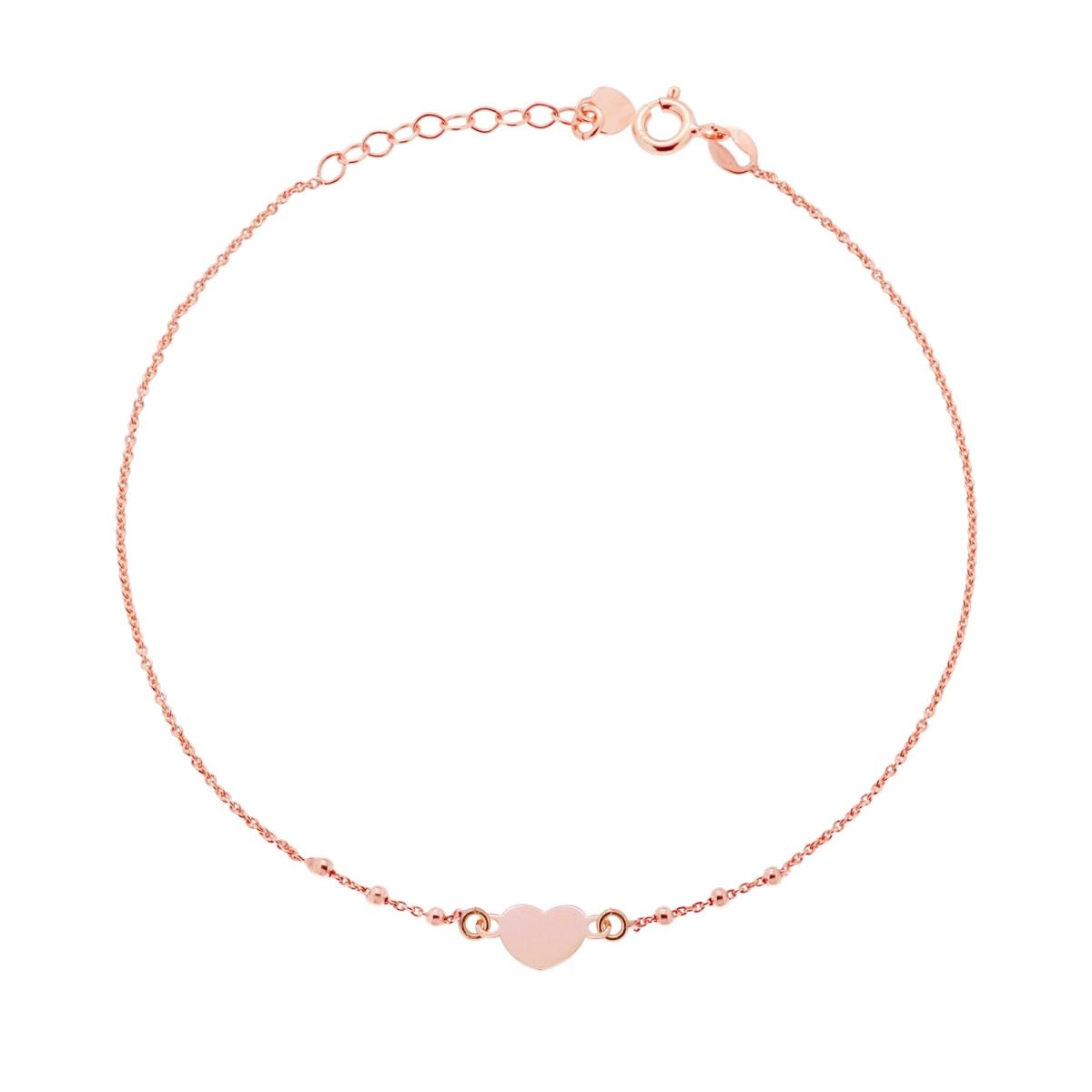 Cavigliera Catena Rolo Diamantata con Cuori plain in ARGENTO 925 Galvanica Rosa