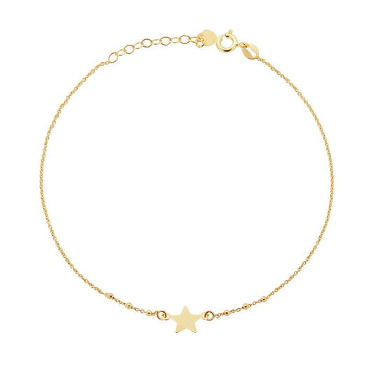 Cavigliera Catena Rolo Diamantata con Stella e Cuore plain in ARGENTO 925 Galvanica Oro