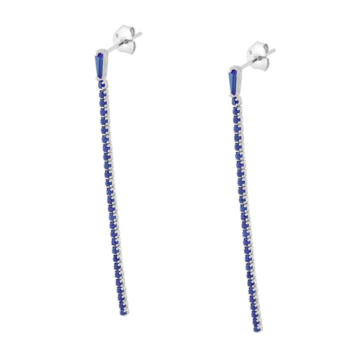 Orecchini Tennis con Zirconi Blu Zaffiro in ARGENTO 925 Galvanica Rodio