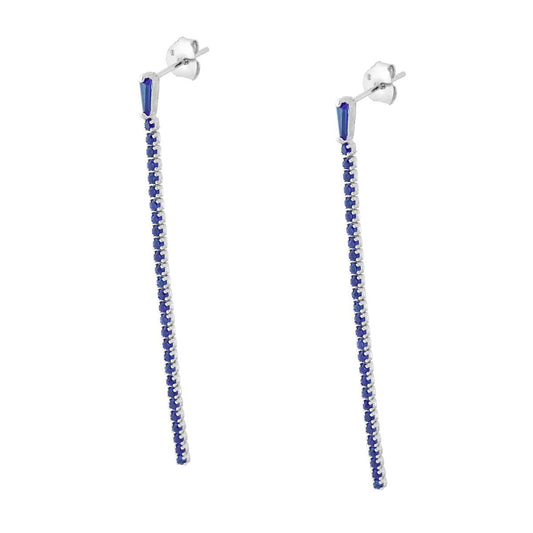 Orecchini Tennis con Zirconi Blu Zaffiro in ARGENTO 925 Galvanica Rodio