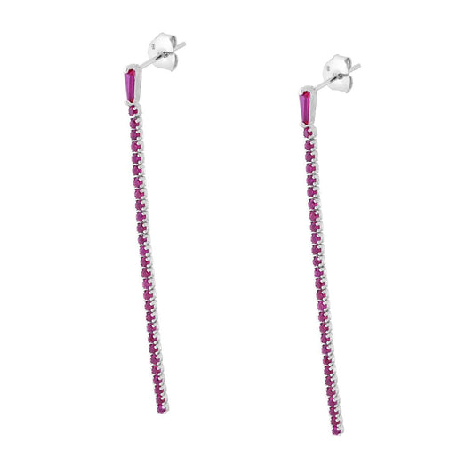 Orecchini Tennis con Zirconi Rosso Rubino in ARGENTO 925 Galvanica Rodio