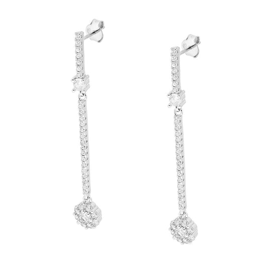 Orecchini Lunghi Fiore e Barrette pendenti con Zirconi Bianchi in ARGENTO 925 Galvanica Rodio