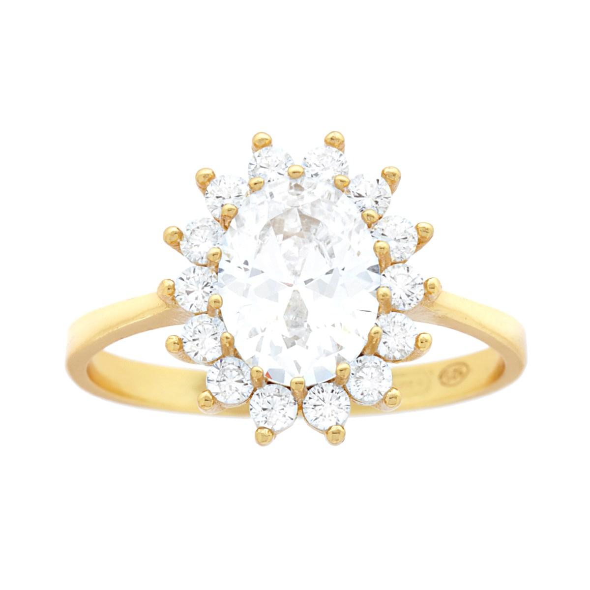 Anello Solitario con Cubic Zirconia Bianco in ARGENTO 925 Galvanica Oro