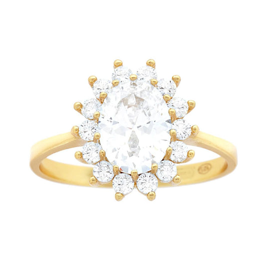 Anello Solitario con Cubic Zirconia Bianco in ARGENTO 925 Galvanica Oro