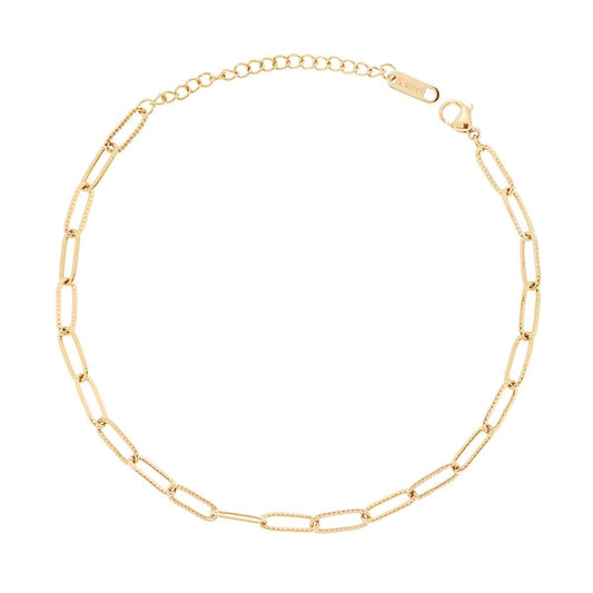 Cavigliera Catena Maglia Forzatina allungata Martellata in ACCIAIO colore Oro