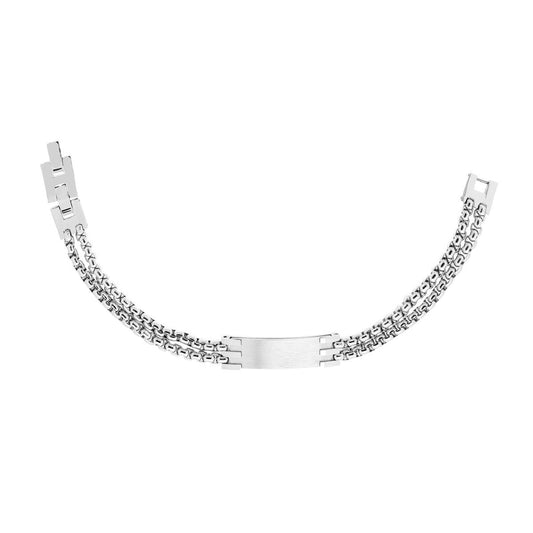 Bracciale Uomo doppia Catena Veneziana Tonda e Targa satinata in ACCIAIO