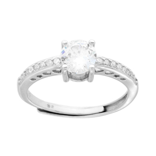 Anello Solitario con Cubic Zirconia Bianco mm 6 in ARGENTO 925 Galvanica Rodio