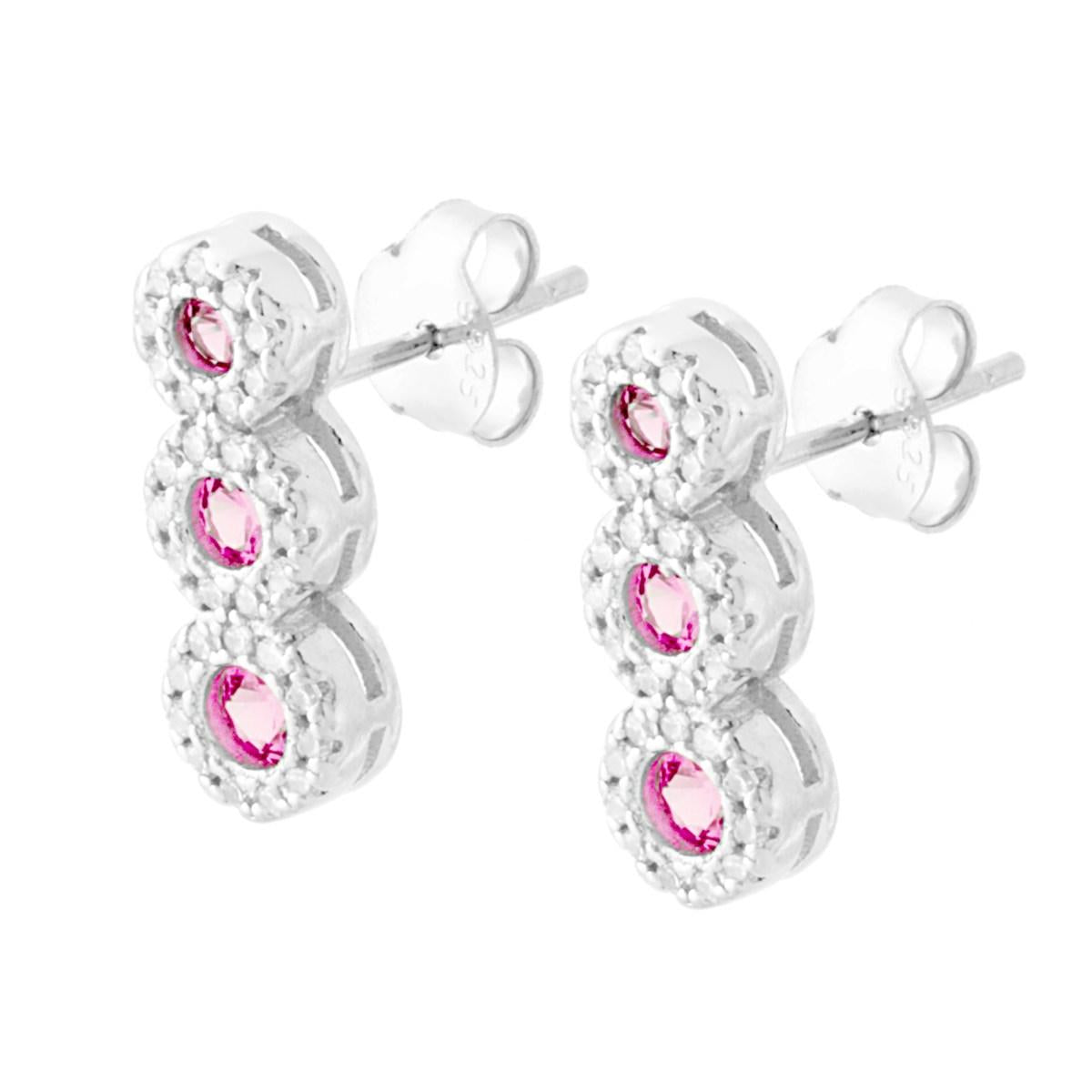 Orecchini Trilogy Rosa contornato da Zirconi Bianchi in ARGENTO 925 Galvanica Rodio