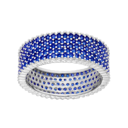 Anello Fascia modello Eternity con Cubic Zirconia Blu Zaffiro in ARGENTO 925 Galvanica Rodio