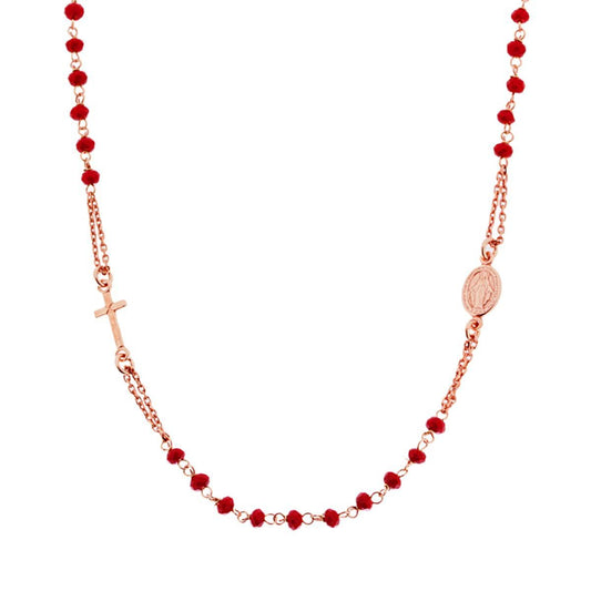 Collana Rosario modello Girocollo cm 50 con Grani mm 3.5 Crystal Rosso in ARGENTO 925 Galvanica Rosa