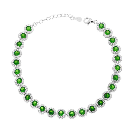 Bracciale Tennis Griffe cm 18+3 Fiore con Cubic Zirconia Verde Smeraldo contornato da Cubic Zirconia Bianchi in ARGENTO 925 Galvanica Rodio