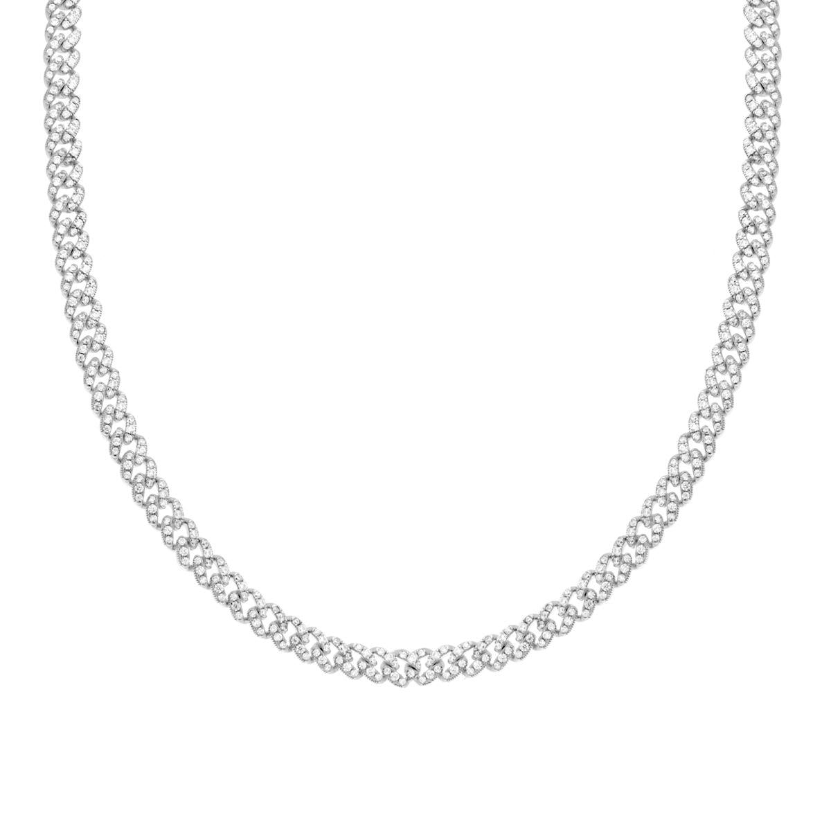 Collana Catena Grumetta con Zirconi Bianchi in ARGENTO 925 Galvanica Rodio
