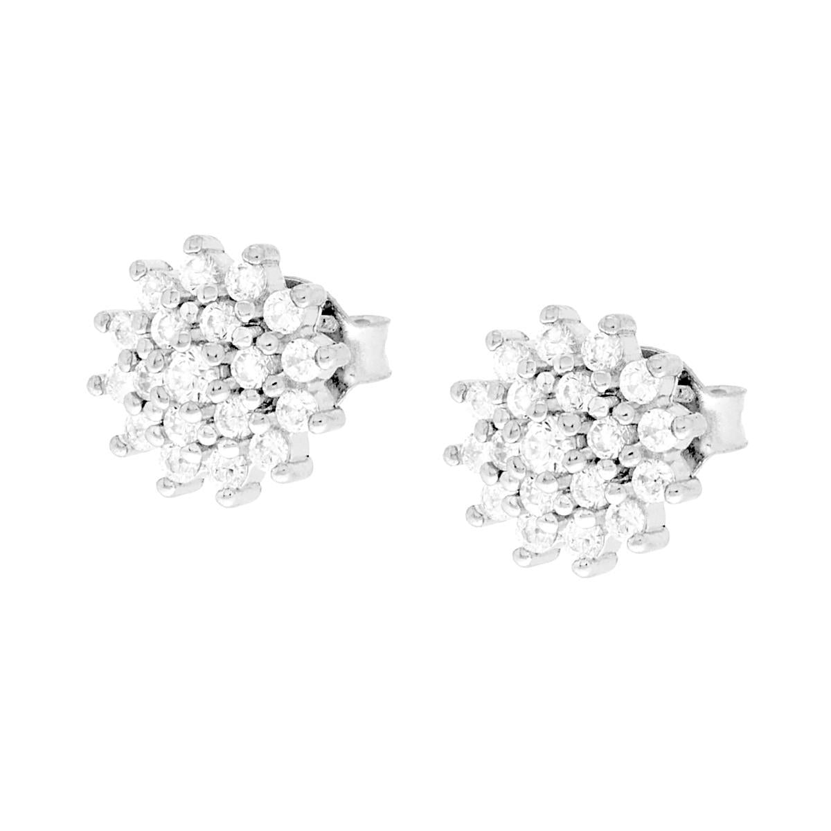 Orecchini Fiore con Cubic Zirconia Bianchi in ARGENTO 925 Galvanica Rodio