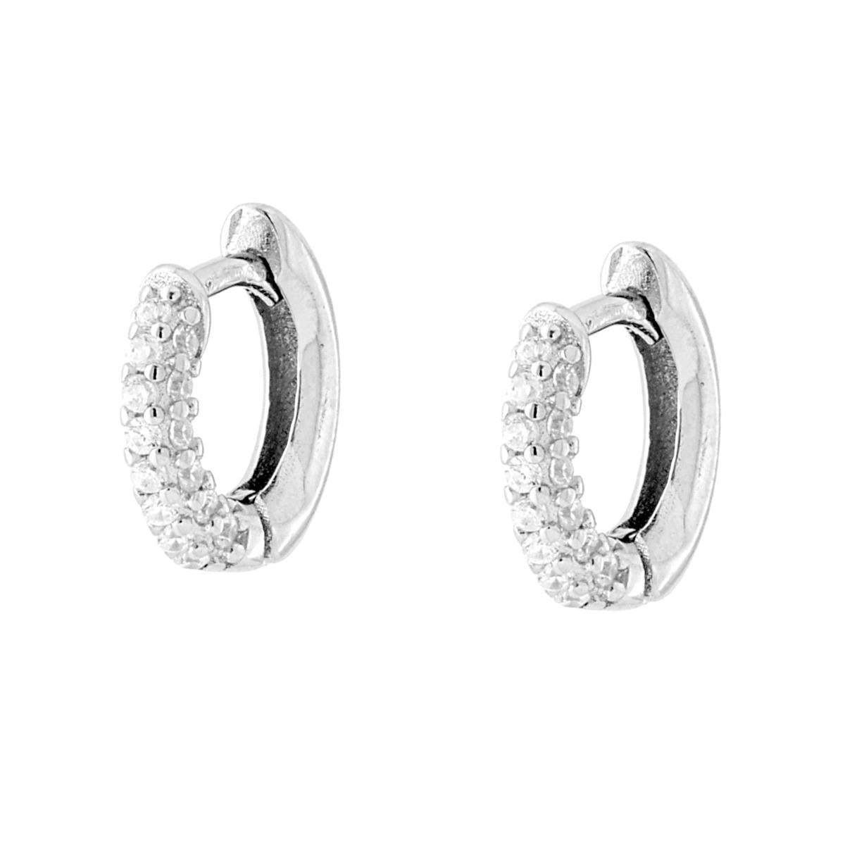 Orecchini Cerchio a Scattino mm 10 con Cubic Zirconia Bianchi in ARGENTO 925 Galvanica Rodio