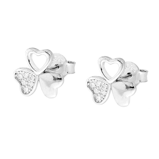 Orecchini Trifoglio con Cubic Zirconia Bianchi in ARGENTO 925 Galvanica Rodio