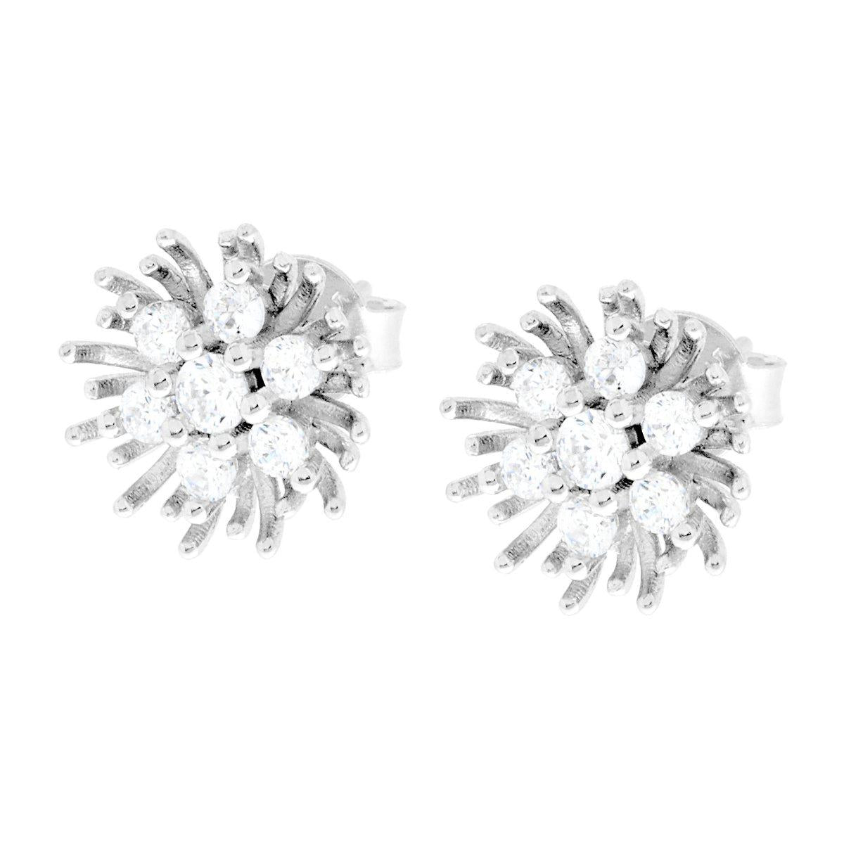 Orecchini Fiore con Cubic Zirconia Bianchi in ARGENTO 925 Galvanica Rodio