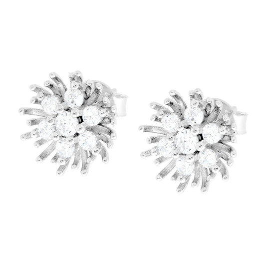 Orecchini Fiore con Cubic Zirconia Bianchi in ARGENTO 925 Galvanica Rodio