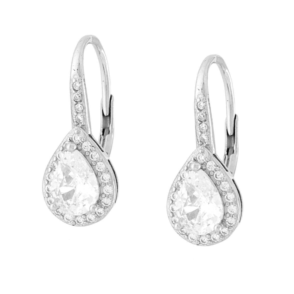 Orecchini Monachella Goccia con Cubic Zirconia Bianchi in ARGENTO 925 Galvanica Rodio