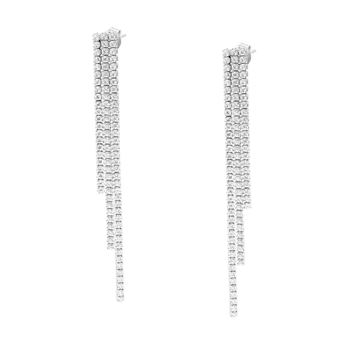 Orecchini Tennis Triplo con Cubic Zirconia Bianchi in ARGENTO 925 Galvanica Rodio