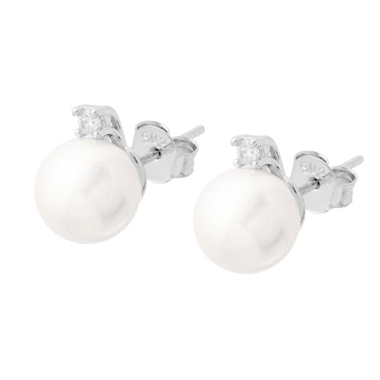 Orecchini Perla mm 8 con Cubic Zirconia Bianco in ARGENTO 925 Galvanica Rodio