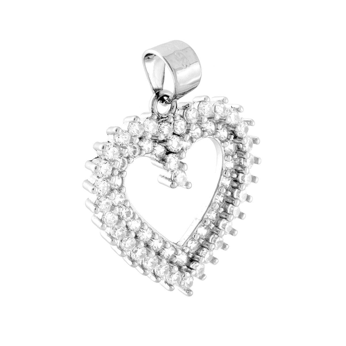 Ciondolo a forma di cuore con cubic zirconia bianchi incastonati.