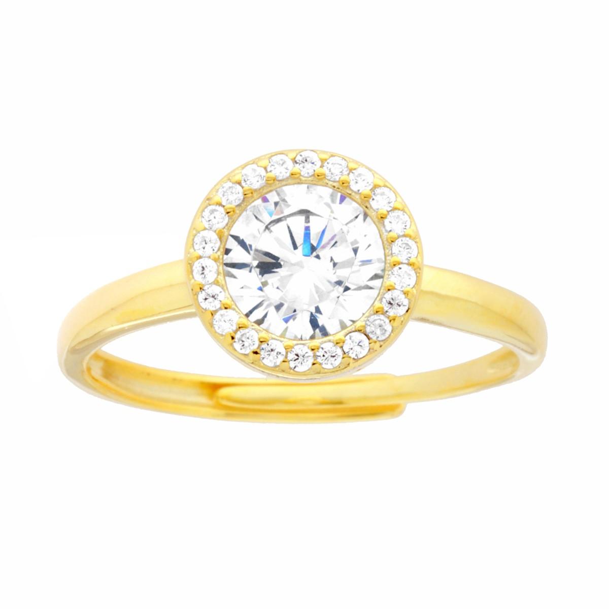 Anello Solitario con Cubic Zirconia Bianco in ARGENTO 925 Galvanica Oro<BR>