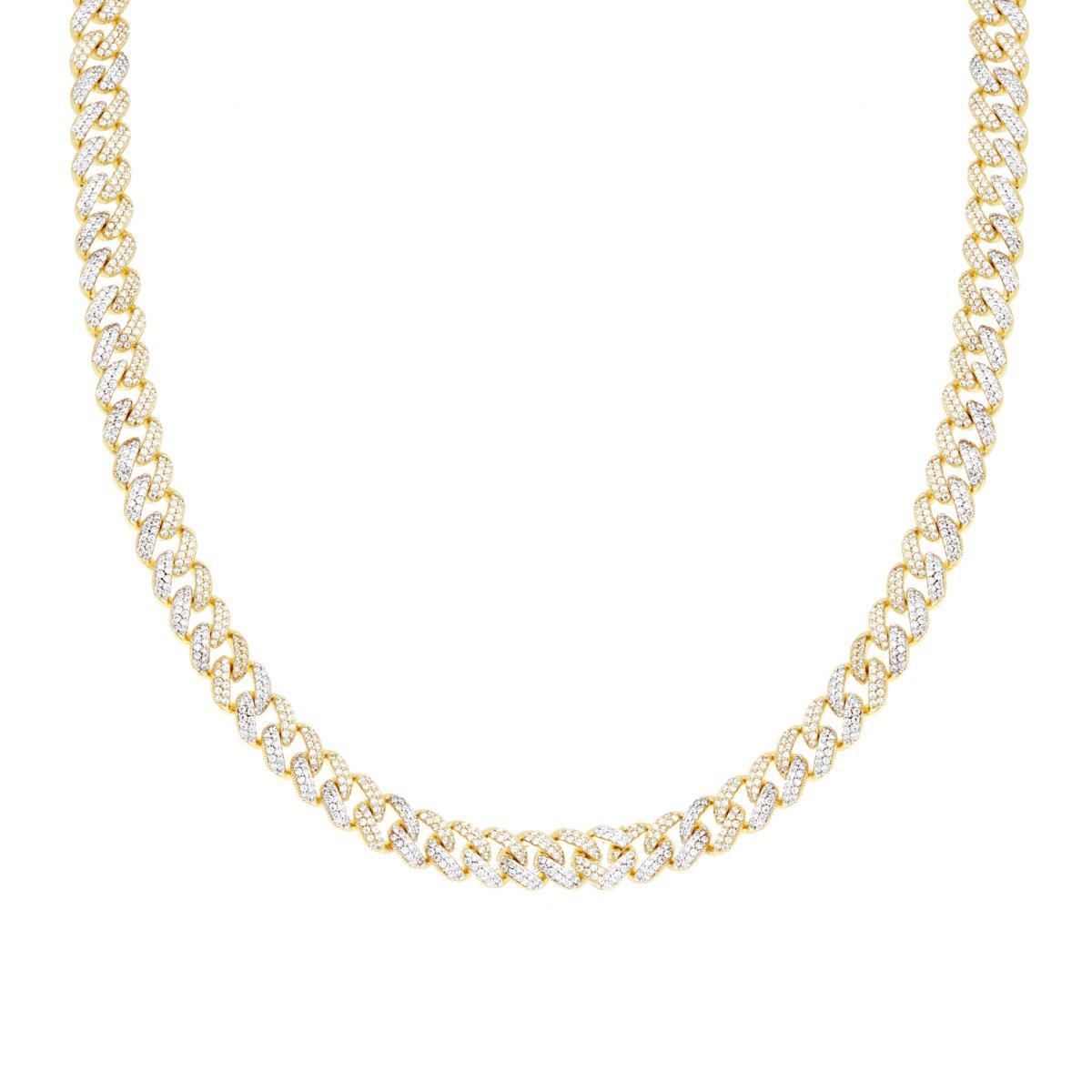 Collana Catena Grumetta mm 8 cm 42+5 con Zirconi Bianchi in ARGENTO 925 Galvanica Oro