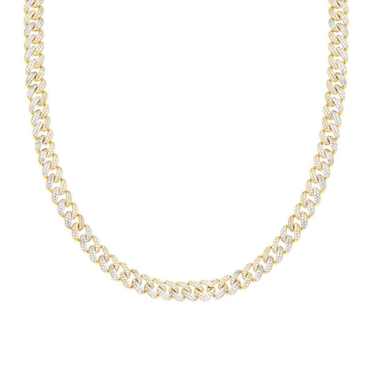 Collana Catena Grumetta mm 8 cm 42+5 con Zirconi Bianchi in ARGENTO 925 Galvanica Oro