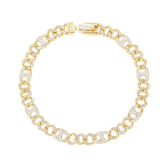 Bracciale Catena Grumetta e Marinara con Cubic Zirconia Bianchi in ARGENTO 925 Galvanica Oro